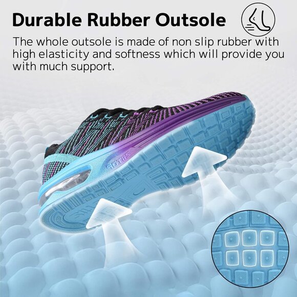 Brand New Women Black Purple Mesh Running Air Cushion Walking Tennis Shoes - Picture 3 of 7